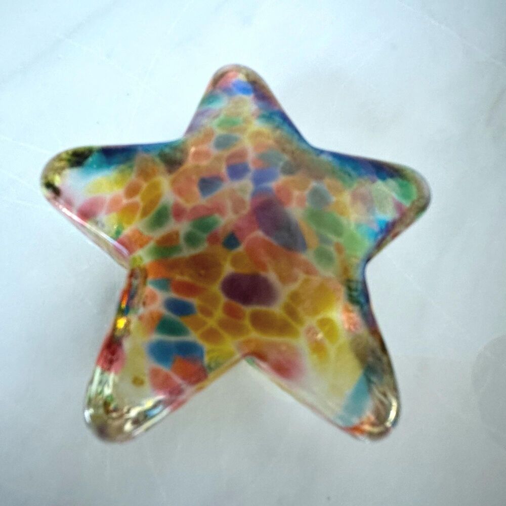 Robert Held Art Glass Star Paperweight Vintage Confetti Iridescent Canada Signed